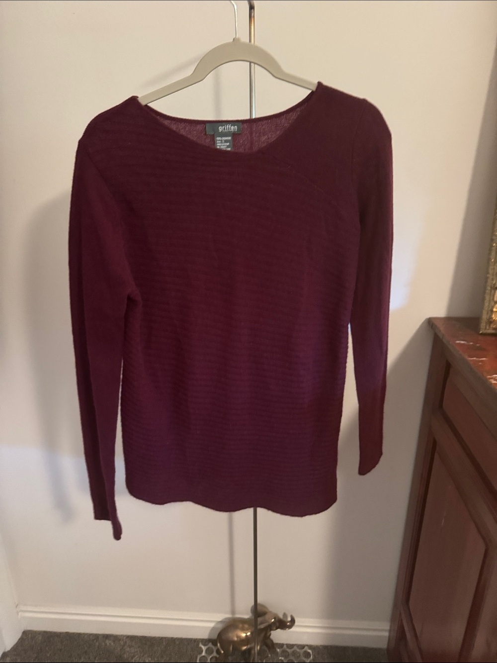 Grifflin Long Sleeve Cashmere Tunic Sweater - Asymmetrical Hem Plum Color
